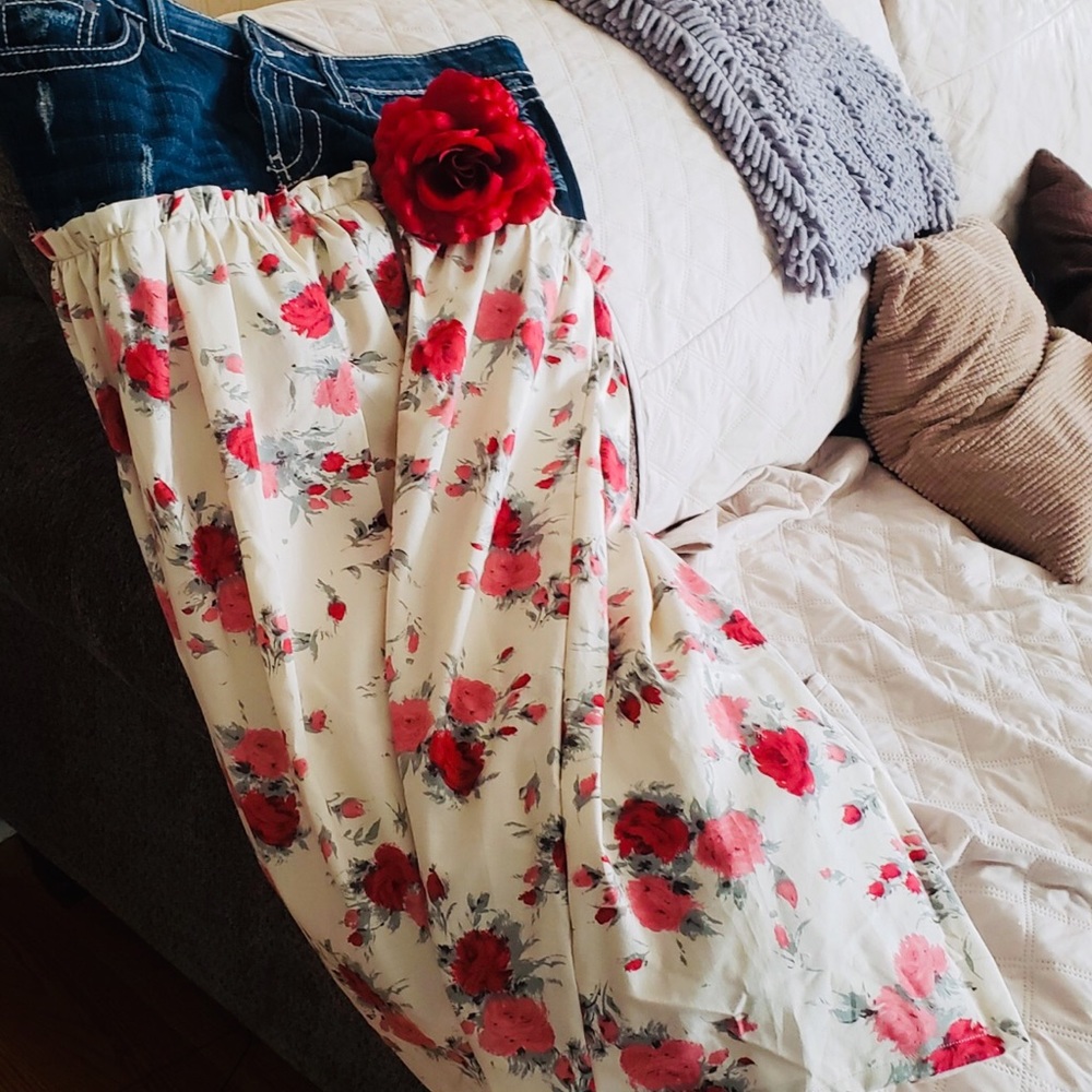 Custom made skirt.. blue jean bodice